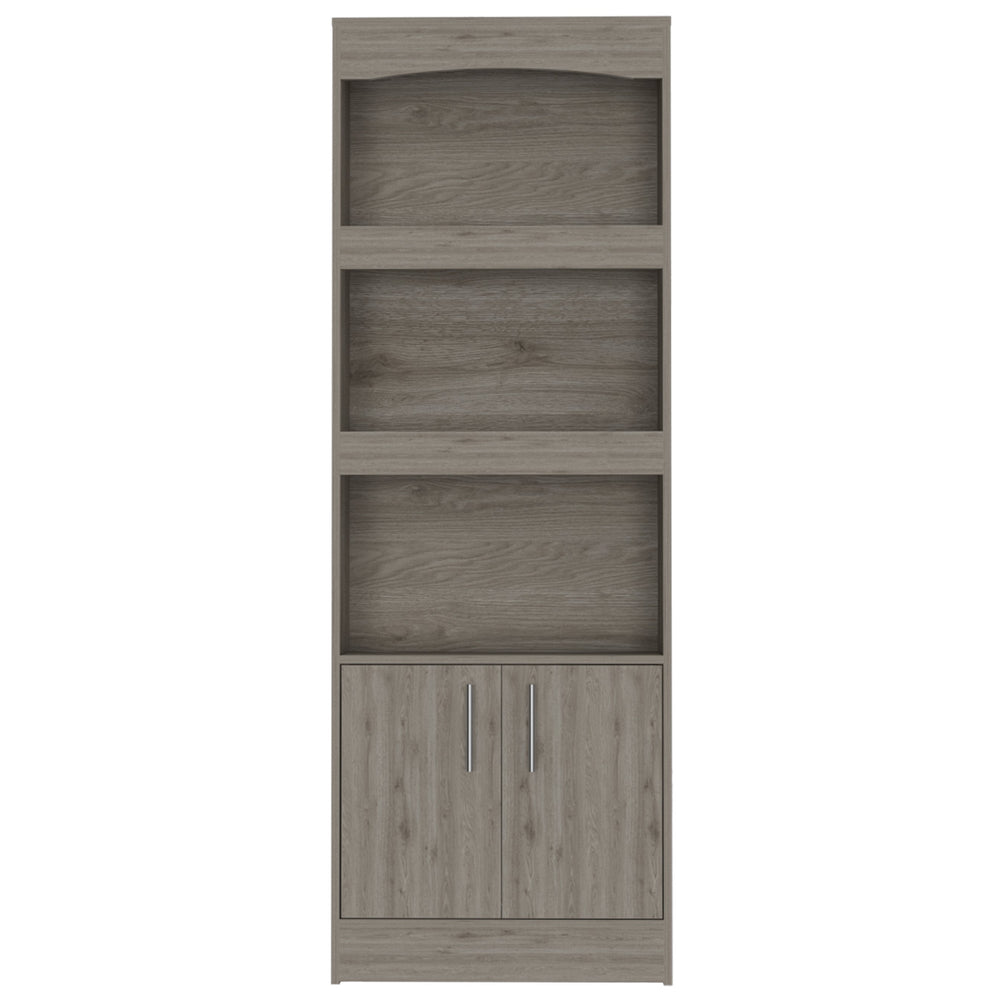 English Elm Simma Modern Bookcase with Metal Hardware, Three Shelves and Double Door Cabinet for Storage Gray 74.9 L x 16.1 W x 5.2 H B07091982