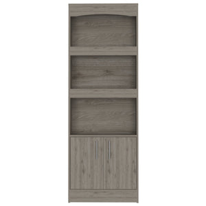 English Elm Simma Tall Particleboard Bookcase with Metal Hardware, Three Shelves and Double Door Cabinet Gray 74.9 L x 16.1 W x 5.2 H B20091982