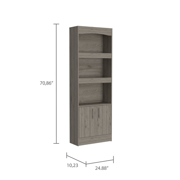 English Elm Simma Modern Bookcase with Metal Hardware, Three Shelves and Double Door Cabinet for Storage Gray 74.9 L x 16.1 W x 5.2 H B07091982