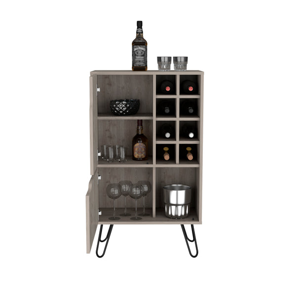 English Elm Manhattan Light Gray L Bar Cabinet with 8 Wine Cubbies, 4 Shelves & Dual Doors for Narrow Spaces B20092092