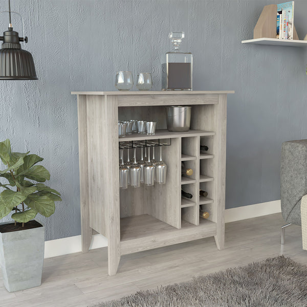 English Elm Essential Bar Cabinet with Six Built-in Wine Rack, Spacious Shelf, Drawer & Stylish Storage Appeal Gray 41.3 L x 22.4 W x 6.7 H B07091858