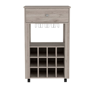 English Elm Memphis Bar Cart with 12-Bottle Wine Rack, Stemware Holder, Drawer & Casters in Light Gray Elegance B20092097