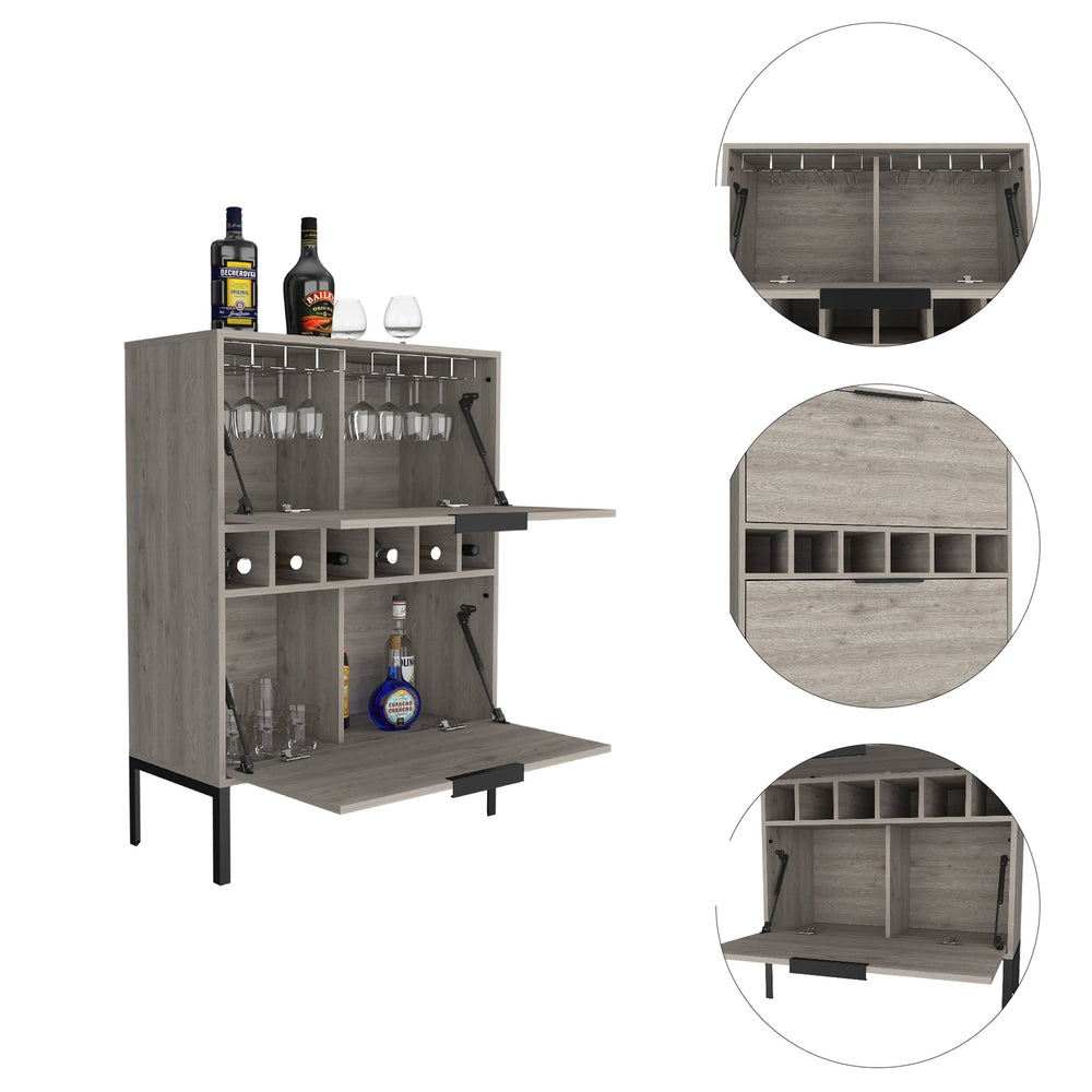 English Elm Lyrata Modern Bar Cabinet with Six Wine Rack, Double Doors, Sturdy Legs & 34.3" Top in Light Gray B07091938