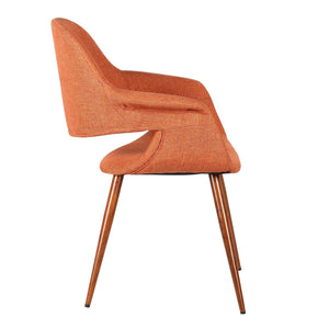 Benzara Fabric Mid Century Dining Chair With Round Tapered Legs, Orange And Brown Orange,Brown Solid Wood,Fabric,Metal Bm155651