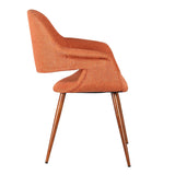 Fabric Mid Century Dining Chair with Round Tapered Legs, Orange and Brown