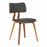 Fabric Upholstered Split Curved Back Wood Dining Chair, Brown and Dark Gray