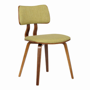 Benzara Fabric Upholstered Split Curved Back Wooden Dining Chair, Brown And Green Brown,Green, Walnut Solid Wood,Fabric Bm155659