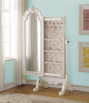 Benzara Princess Jewelry Armoire, Pearl White Pearl White Pine Wood Bm160025