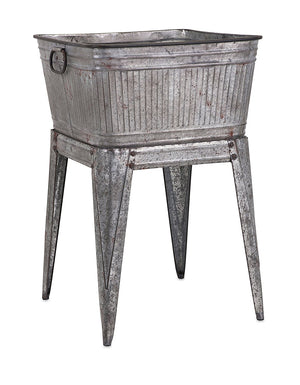 Benzara Multi Functional Galvanized Metal Tub On Stand, Gray Gray, Galvanized Finish Iron Bm16184