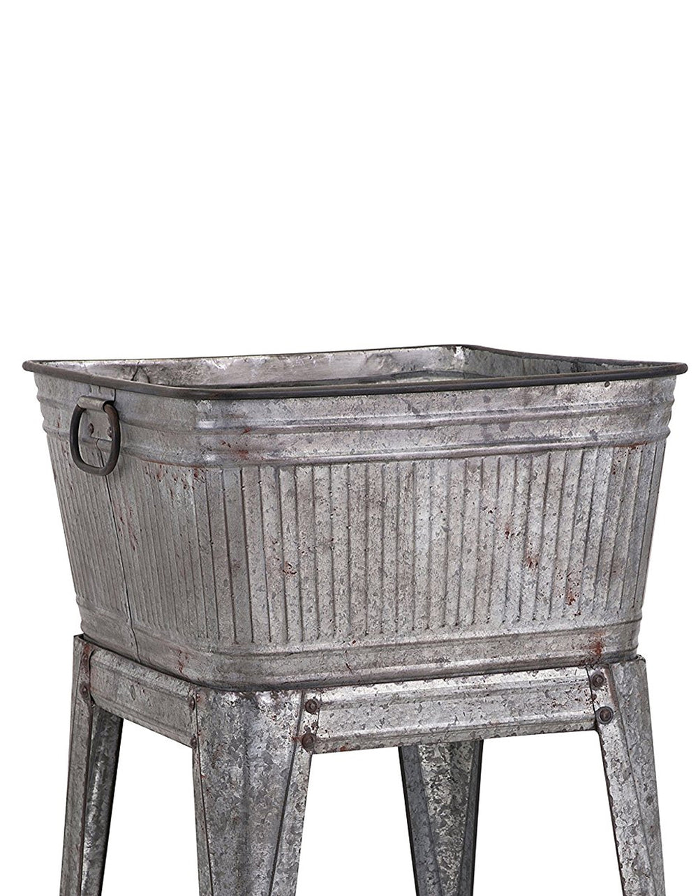 Benzara Multi Functional Galvanized Metal Tub On Stand, Gray Gray, Galvanized Finish Iron Bm16184