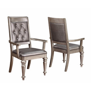 Benzara Wooden Dining Side Arm Chair With Tufted Back, Gray & Silver, Set Of 2 Gray & Silver Wood Bm163721