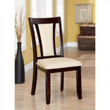 Benzara Wooden Side Chair With Padded Ivory Seat & Back, Pack Of 2, Cherry Brown Brown,Ivory Wood & Fabric Bm166180