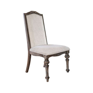 Benzara Fabric Seat And Back Upholstered Side Chair, Rustic Brown, Pack Of 2 Brown,Ivory Wood & Fabric Bm166216