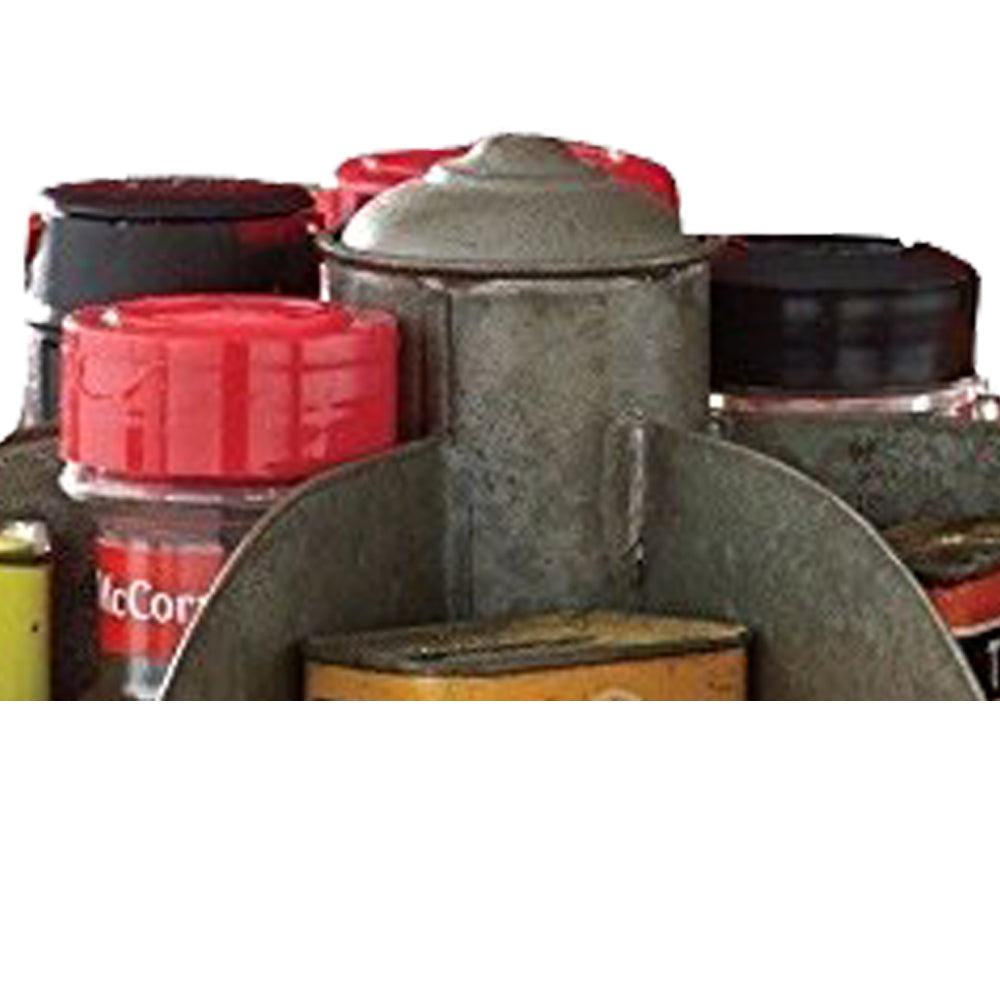 Benzara Galvanized Lazy Susan Organizer With 6 Pockets, Gray Gray Galvanized Steel Bm166882