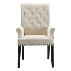 Benzara Diamond Tufted Upholstered Dining Chair, Cream & Smokey Black Cream & Black Wood & Fabric Bm168130