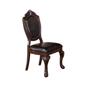 Benzara Traditional Rubber Wood Dining Chair With Faux Leather Upholstery , Set Of 2,Brown Brown Rubber Wood Faux Leather Bm171518