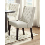 Benzara Upholstered Button Tufted Leatherette Dining Chair, Set Of 2,White White Faux Leather Solid Wood Bm171526