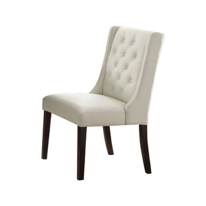 Benzara Upholstered Button Tufted Leatherette Dining Chair, Set Of 2,White White Faux Leather Solid Wood Bm171526