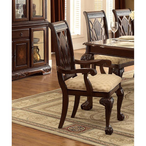 Benzara Traditional Style Wooden Fabric Dinning Arm Chair , Set Of 2 Brown,Cream Wood Fabric Bm174343