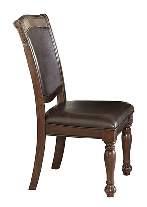 Benzara Wood & Leather Dining Side Chair, Cherry Brown & Dark Brown, Set Of 2 Brown Wood & Leather Bm176308