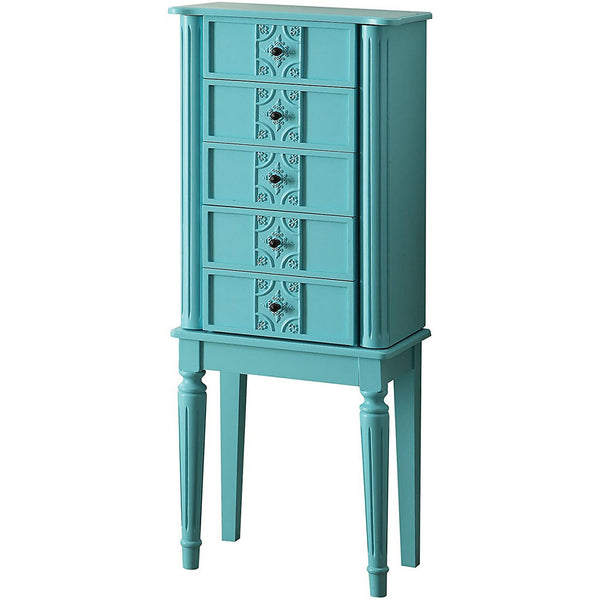 Benzara Wood Jewelry Armoire With 5 Drawers In Light Blue Blue Solid Wood Bm177735