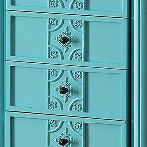 Benzara Wood Jewelry Armoire With 5 Drawers In Light Blue Blue Solid Wood Bm177735