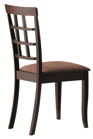 Benzara Wood & Fabric Side Chairs With Open Grid Pattern Back, Espresso Brown, Set Of 2 Brown Wood & Fabric Bm177826