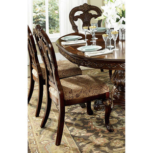 Benzara Wood Fabric Side Chair With Deep Engraved Design, Brown & Beige (Set Of 2) Brown Wood Bm179902