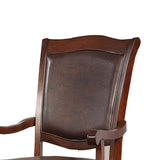 Benzara Wooden Arm Chair With Leather Upholstery, Cherry Brown, Set Of 2 Brown Solid Wood Wood Veneer & Leather Bm181288