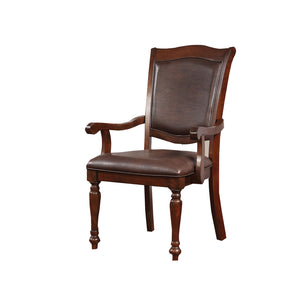 Benzara Wooden Arm Chair With Leather Upholstery, Cherry Brown, Set Of 2 Brown Solid Wood Wood Veneer & Leather Bm181288