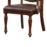 Benzara Wooden Arm Chair With Leather Upholstery, Cherry Brown, Set Of 2 Brown Solid Wood Wood Veneer & Leather Bm181288