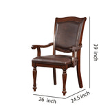 Benzara Wooden Arm Chair With Leather Upholstery, Cherry Brown, Set Of 2 Brown Solid Wood Wood Veneer & Leather Bm181288