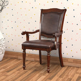 Benzara Wooden Arm Chair With Leather Upholstery, Cherry Brown, Set Of 2 Brown Solid Wood Wood Veneer & Leather Bm181288