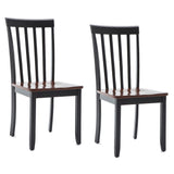 Wooden Seat Dining Chair with Slatted Backrest, Set of 2, Brown and Black