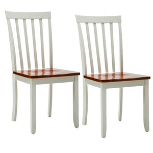 Benzara Wooden Seat Dining Chair With Slatted Backrest, Set Of 2, Brown And White Brown And White Solid Wood Bm183360