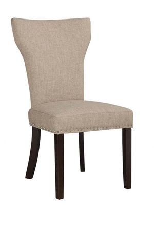 Benzara Fabric Upholstered Side Chair With Wingback Design, Set Of 2, Oatmeal Brown Brown Leatherette And Solid Wood Bm183454