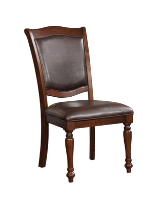 Benzara Wooden Side Chair With Leatherette Cushioned Seating, Brown, Set Of 2 Brown Leather,Wood And Wood Veneer Bm183612