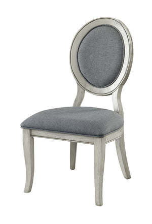 Benzara Fabric Upholstery Side Chair, White And Gray, Pack Of Two White And Gray Fabric And Wood Bm183680