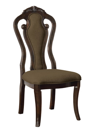 Benzara Wooden Fabric Upholstered Side Chair With Fiddle Backrest, Brown, Pack Of Two Brown Wood And Fabric Bm183688