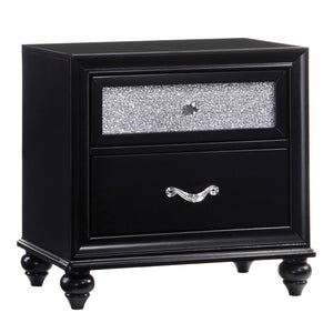 Benzara Two Drawers Wooden Night Stand With Acrylic Drawer Front, Black Black Wood Metal Acrylic Bm185300