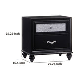 Benzara Two Drawers Wooden Night Stand With Acrylic Drawer Front, Black Black Wood Metal Acrylic Bm185300