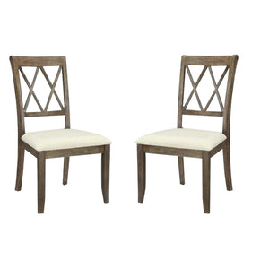 Benzara Wood Dining Chair, Double X Backrest, Set Of 2, Beige, Brown Brown Engineered Wood,Fabric,Veneer Bm186179