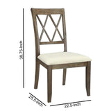 Benzara Wood Dining Chair, Double X Backrest, Set Of 2, Beige, Brown Brown Engineered Wood,Fabric,Veneer Bm186179