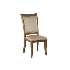 Benzara Dining Chair, Vegan Faux Leather With X Design, Set Of 2, Beige Beige And Brown Wood And Polyurethane Bm186183