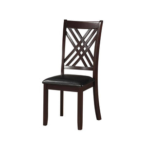 Benzara Dining Chair, Vegan Faux Leather, Cross Lattice, Set Of 2, Black Black And Brown Wood And Polyurethane Bm186187