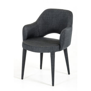 Benzara Fabric Upholstered Metal Dining Chair With Cutout Back Design, Gray Gray Metal And Fabric Bm187439