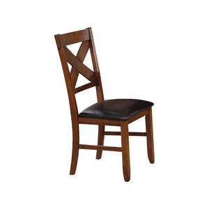 Benzara Dining Chair, Vegan Faux Leather, X Backrest, Set Of 2, Brown Brown Wood And Faux Leather Bm191323