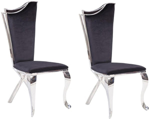 Benzara Fabric Upholstered Metal Side Chairs With Asymmetrical Backrest, Silver And Black, Set Of Two Black And Silver Fabric,Stainless Steel And Composite Wood Bm195935