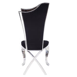 Benzara Fabric Upholstered Metal Side Chairs With Asymmetrical Backrest, Silver And Black, Set Of Two Black And Silver Fabric,Stainless Steel And Composite Wood Bm195935