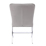 Benzara Velvet Upholstered Metal Side Chair With X Style Base, Light Gray And Silver, Set Of Two Gray And Silver Metal And Velvet Bm195936